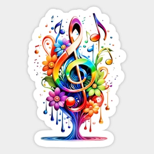 Music, colorful clef with leaves Sticker